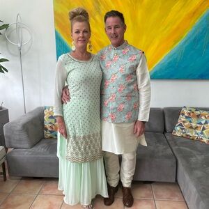 Elegant Mint Green Wedding Dress and matching pants.